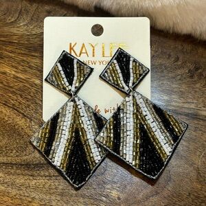 Black and Gold Seed Bead Statement Earrings